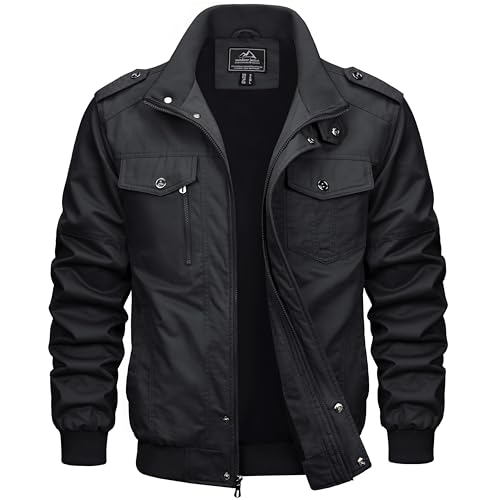 MAGCOMSEN Herren Winter Übergangsjacke Baumwolle Armee Feldjacke Herren Outdoor Winddicht Blouson Atmungsaktiv Bomber Jacken mit Taschen Schwarz XL