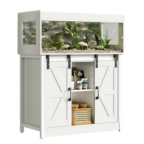Herture Reptilien Terrarium mit Unterschrank, 150L Reptilien Terrarium mit Ständer, für Bartagame, Schlangen, Jungtiere, Schiebetüren aus Acrylglas, Gitterdeckel, Steckdose, 90x46x41cm, EPX06RTW