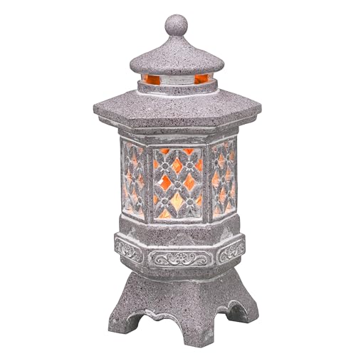 TERESA'S COLLECTIONS Gartendeko für Draußen Japanische Steinlaterne Pagode Statue Solarleuchte Kunstharz Gartenfigur Zen Gartendeko für Außen Terrasse Hof Geschenke für Frauen 21cm