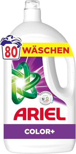 Ariel Flüssigwaschmittel, 80 Wäschen, Color+, Fleck-Weg-Power beim 1. Waschen, selbst in kaltem Wasser
