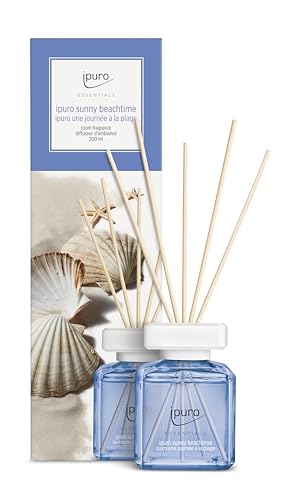 ipuro - Essentials Raumduft SUNNY BEACHTIME 200ml | Raumerfrischer mit Grapefruit, Zitrone & weißem Moschus Duft Aroma | Diffuser mit Stäbchen | Lufterfrischer für die Wohnung