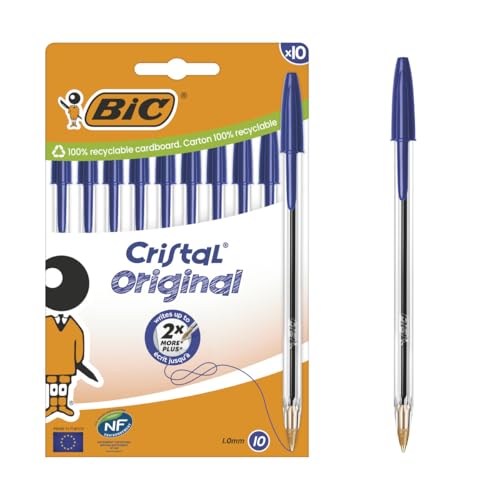 BIC Cristal Original Kugelschreiber Blau, 0,32 mm Strichstärke, 10 Stück