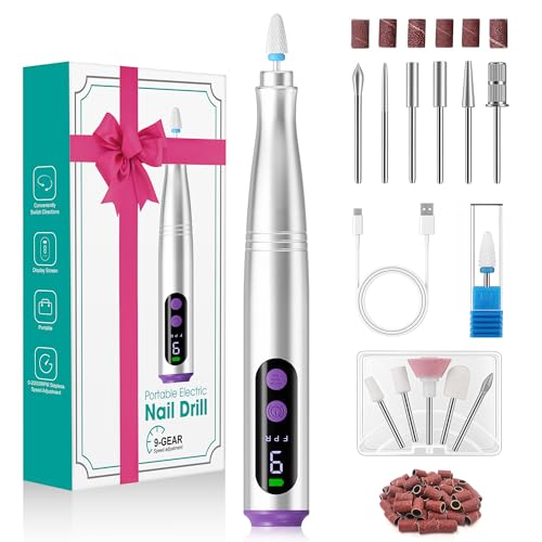 Fofile Nagelfräser Kabellos, 12 in 1 Elektrische Nagelfeile 9 Verstellbare Geschwindigkeit Fräser für Gelnägel Maniküre und Pediküre Set Elektrisch für Acrylnägel, Gelnägel Professionell Nail Drill