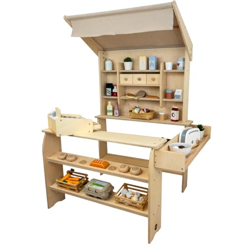 Meppi Kaufladen Caramel aus Holz Natur - Kaufmannsladen für Kinder - Marktstand