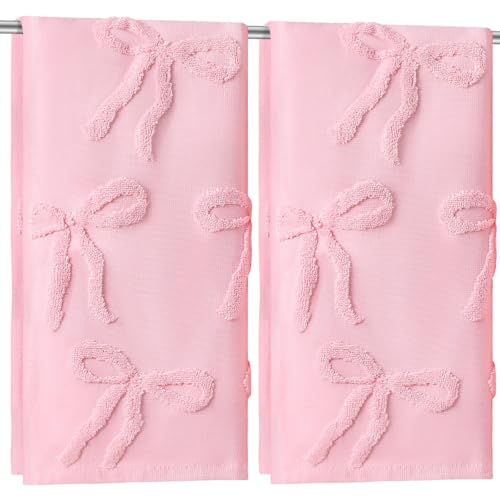 Dermalyx 2 Stück Handtücher Rosa Mit Schleife, 100 % Baumwolle, Saugfähige Badezimmer Handtücher, Jacquard Gewebt, Dekorativ, Für Bad & Geschenk, 35x75 cm