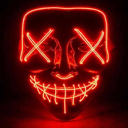 LED Leucht Grusel Maske rot - wie aus Purge steuerbar, für Halloween, Fasching & Karneval als Kostüm für Herren & Damen
