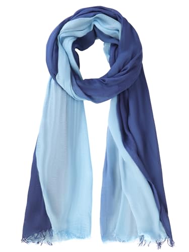 Monbessi Damen Dünner Schal Zweifarbiger Farbverlauf Leichter Schal Baumwolle Tücher Damen Mode-Accessoires Geeignet für Alle Jahreszeiten(Blau-Mix)