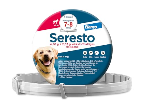 Elanco Seresto® Halsband für große Hunde ab 8 kg: 7 bis 8 Monate wirksamer Schutz gegen Zecken und Flöhe, Länge 70 cm, 4,50 g + 2,03 g