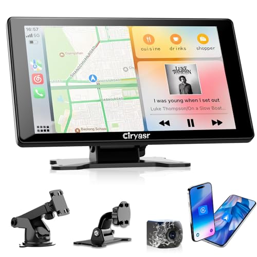 CIRYASR Carplay Display Autoradio, 7 Zoll HD Apple CarPlay & Android Auto Display, Tragbarer Car Multimedia Player mit Rückfahrkamera, Navigationsgeräte für Auto