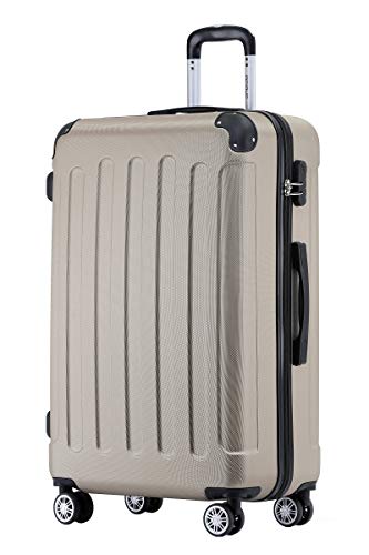 BEIBYE Hartschalen-Koffer Trolley Rollkoffer Reisekoffer Handgepäck 4 Rollen (M-L-XL-Set) (Champagner, L)