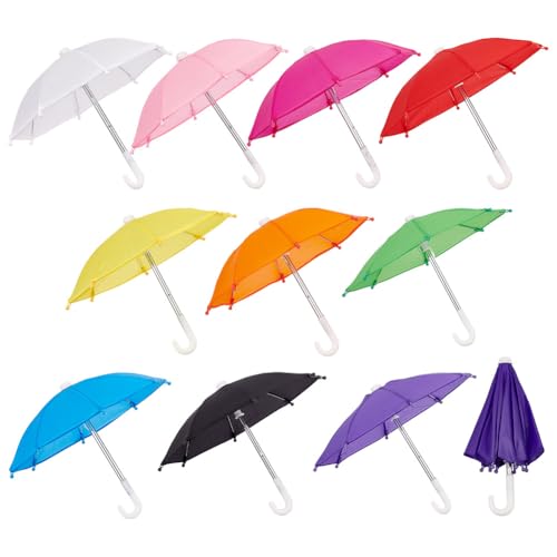 GOMAKERER 10 Stück Mini Regenschirm 10 Farben, Puppenregenschirm Aus Polyester Puppenhaus Regenschirm Miniaturen Nettel Puppe Regenschirm Für Puppendekoration DIY-Basteln