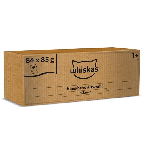 WHISKAS Nassfutter in Sauce für Katzen 84 x 85g Klassische Auswahl