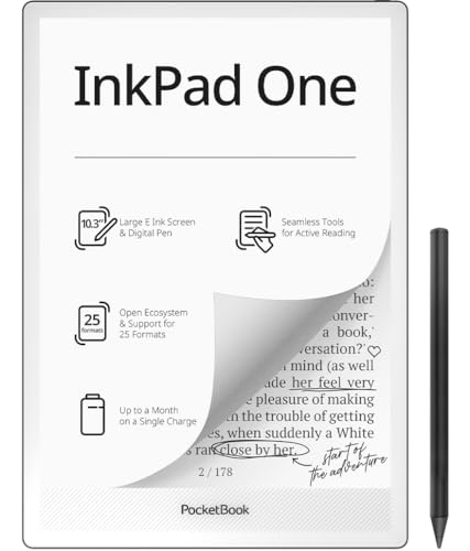 Pocketbook InkPad One E‑Reader, 10.3'' E‑Ink Mobius Display, 32 GB, Stylus‑Support, Bluetooth, SMARTlight, Matte Black – DE/at/CH‑Version