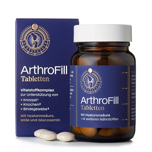 ArthroFill Tabletten - Hyaluron Kapseln mit Hyaluronsäure, MSM, Glucosamin, Grünlippmuschel sowie Vitaminen & Mineralstoffen für Knochen, Knorpel & Bindegewebe* - 60 Stück - Made in Germany