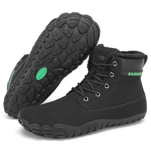 SAGUARO Winter Barfußschuhe Herren Warme Gefütterte Winterschuhe Wasserdicht Barfuß Winterstiefel Männer Leicht Rutschfest Barfussschuhe, Schwarz, 39 EU