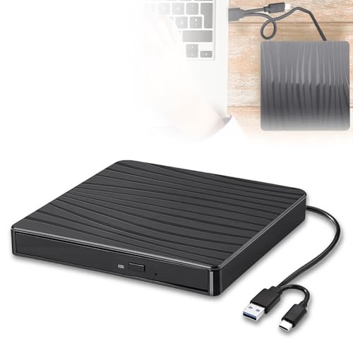Leikurvo Externes DVD Laufwerk USB 3.0 und Typ-C, Externes CD DVD +/-RW ROM Laufwerk für Laptop PC Desktop, CD DVD Burner Reader Kompatibel mit Windows XP/2003/Vista/7/8/10/11 Linux Betriebssystemen