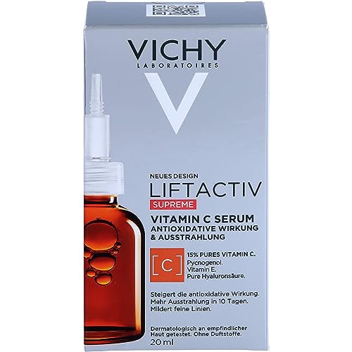 VICHY Antioxidatives Anti-Aging Serum für normale bis empfindliche Haut, Schützt vor oxidativem Stress, Mit purem Vitamin C, Vitamin E und Hyaluron, Ohne Duftstoffe, Liftactiv Vitamin C Serum, 15 ml
