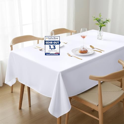 Utopia Kitchen 2er-Pack Tischdecke abwaschbar (150 x 300 cm, weiß) Wasserbeständig Polyester Tischdecke Ideal für Wohnzimmer, Esszimmer, Hochzeiten und Restaurants (59 x 118 Zoll)