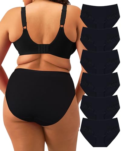Levao Unterhosen Damen Große Größen Baumwolle Unterwäsche Damen Schlüpfer Stretch Slip Mehrpack Cheeky Spitzen Bikini & Panties, 6er Pack
