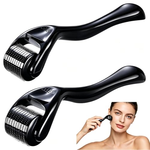 2 Stück Derma-roller 0,5mm mit 1,0 mm,Bartroller, für Bartwachstum und Hautpflege, Professioneller Mikroneedlingroller mit zwei Rollerköpfen, Effektive Haarbehandlung und Narbenreduzierung