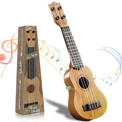 SGZIOO Kindergitarre, 42 cm Ukulele Kinder, Mini Gitarre Kinders, Kinder Ukulele, 4 Verstellbaren Seiten, Gitarre Spielzeug, Musikinstrument Lernspielzeug für Kleinkinder, Jungen, Mädchen (Holzfarbe)