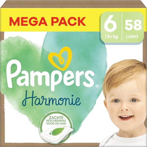 Pampers Harmonie Windeln, Größe 6, 58 Windeln, 13 kg +, weicher Schutz für die Haut und 100% Saugfähigkeit. Pampers