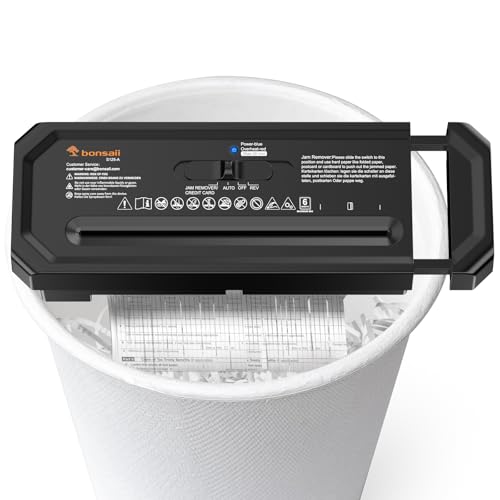 Bonsaii Aktenvernichter, 6-Blatt Streifenschnitt für Homeoffice, inklusive Kreditkartenvernichtung, P-2, Ausziehbarem Griff, geeignet für Abfallbehälter mit 31,5–39,5cm Durchmesser, S125-A