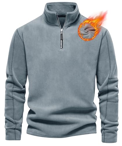 Livonmone Herren Fleece Pullover Warmes Microfleece Sweatshirt Half Zip Fleecepullover für Herbst und Winter Blau XL