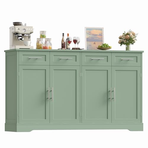 HOCSOK Sideboard, 150cm Breit Küchenschrank mit Arbeitsplatte, Kommode Küche mit 4 Türen und 4 Schubladen, Küchenbuffet Buffetschrank Anrichte mit Griffen für Wohnzimmer Küche Esszimmer