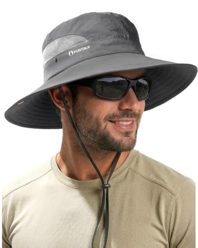 FURTALK Bucket Sonnenhut Herren UPF 80 breiter Rand Outdoor Wander Angler und Strandhut Dunkelgrau