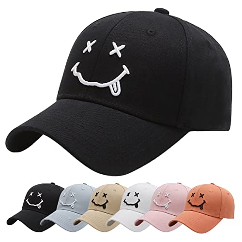 Baynetin Baseball Cap Classic Baumwolle Stickerei Baseballkappen Gestickte Lächeln Verstellbar Sonnenschutz Basecap für Herren Damen, Sportlicher Draußen Kappen Hüte (Schwarz)