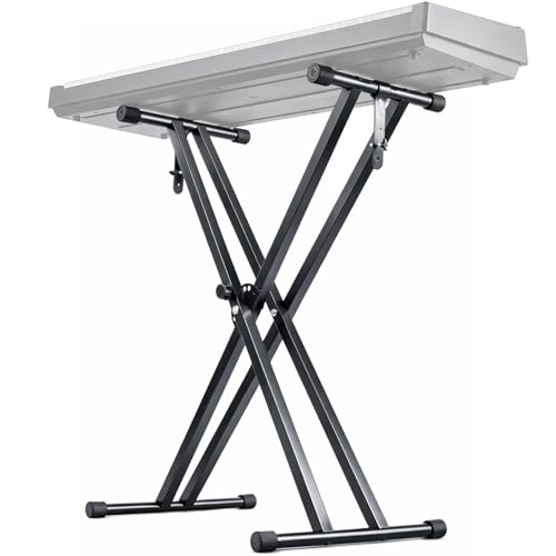 Trintion Keyboardständer Doppelstrebig Keyboard Ständer verstellbar 61 cm bis 98 cm Klappbar Zerlegbar Stabil mit Sicherungslaschen