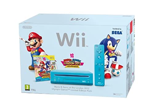 NINTENDO Spielkonsole Wii blau + Spiel Mario & Sonic bei den Olympischen Spielen in London 2012 + 1 Fernsteuerung Wii Pl