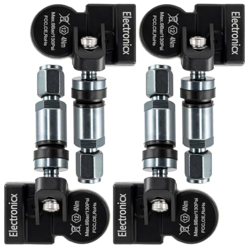 Electronicx 4X RDKS Sensor 433MHz Reifendrucksensor universell programmierbar TPMS Metallventil Gunmetal 4er Set Ersatz für Alufelgen und Stahlfelgen Sommerreifen Winterreifen Ganzjahresreifen