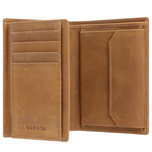 KORUTA Leder Geldbörse Herren mit RFID Schutz I Portemonnaie Groß mit Münzfach I 13 Fächer I Echtleder Geldbeutel für Männer I Brieftasche Wallet Portmonee braun