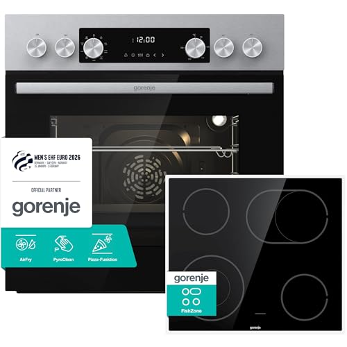 Gorenje Einbau-Herd-Set Inox Air Set mit Glaskeramik-Kochfeld, Heißluft, 73 Liter, 250° max. Ofentemperatur, MultiAir Technologie, 9 Funktionen, Bräterzone, Mininmale Einbaunische (HxBxT): 60x56x58cm