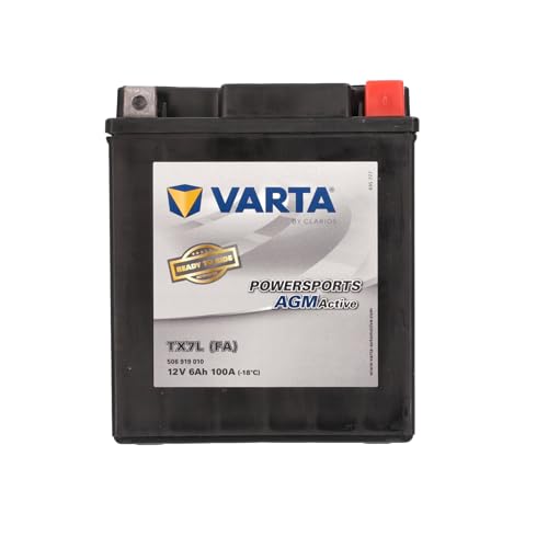 VARTA Motorradbatterie 6 Ah / 100 A - 130 mm Powersports Active AGM - lange Lebensdauer, vorgeladen, wartungsfrei, geeignet für Motorräder, Motorroller, Quads, Jetskis und Schneemobile, schwarz
