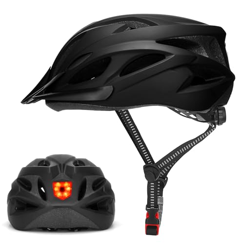 Fahrradhelm Erwachsene mit Licht, Radhelm, Cityhelm Urban Verstellbarer Unisex Fahrrad Helm für Damen und Herren 57–62cm (dunkelschwarz)