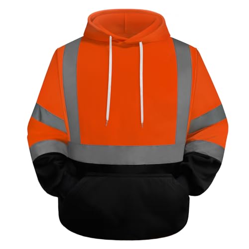 Graunton Warnschutz Pullover Herren Mit Reißverschluss, Warnschutzjacke für Männer und Frauen，Reflektierendes Sweatshirt für Baustelle，Flughafen，Aktivitäten im Freien，(TTWY- Orange Schwarz, L).