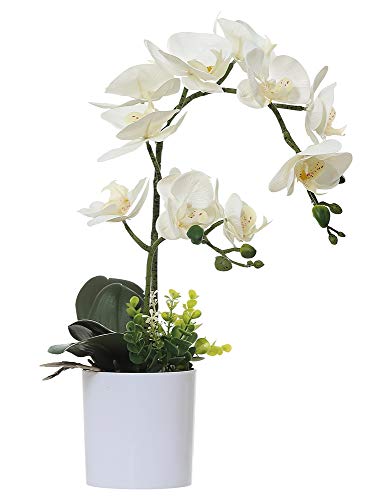 Olrla 43cm Weiß Künstliche Orchideen Blume im Weißen Topf, künstliche Blume Phalaenopsis mit Übertopf für Zuhause, Büro, Hochzeitsdekoration