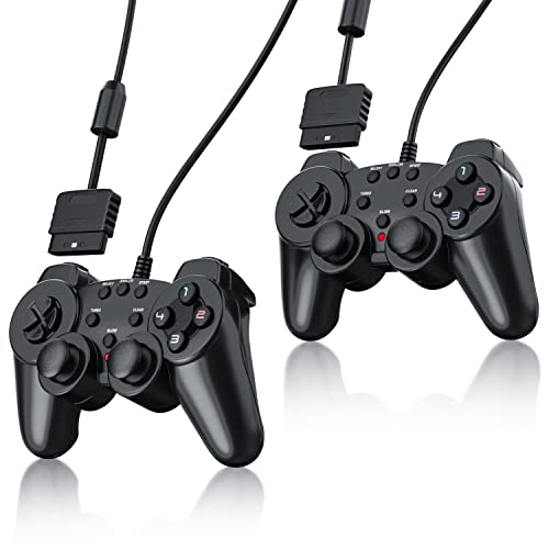 CSL - 2 x Gamepad für Playstation 2 PS2 mit Dual Vibration - Joypad Controller - neues Modell - schwarz