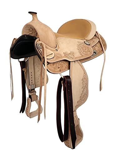 A&M Reitsport Baumloser Westernsattel Dakota aus Büffelleder, wechselbares Kopfeisen, Größe:17 Zoll