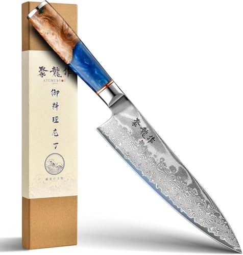 Japanisches Kochmesser, 20 cm Damastmesser Küchenmesser aus VG10 Stahl, handgefertigtes scharfes Messer mit ergonomischem Griff, Kochmesser für Hobbyköche, Kochgeschenke für Männer und Frauen
