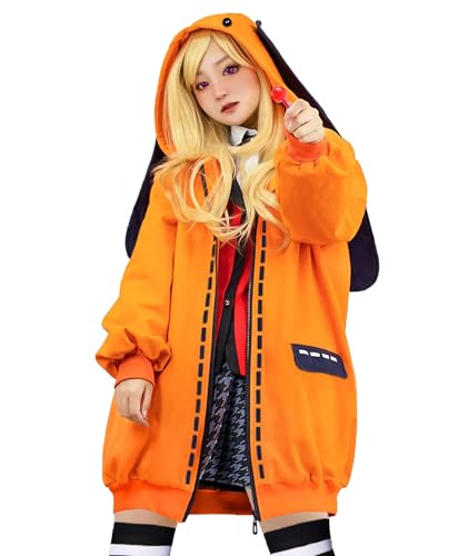 Loiahoer Anime Runa Yomoduki Kostüm Hoodie Kapuzenpullover,Hasen Hoodie Jacke Reißverschluss,Niedliche Hasenohren Cosplay Kostüm Kapuze für Frauen und Mädchen,Orange,L
