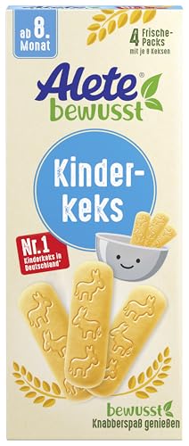Alete bewusst Kinderkeks, ab dem 8. Monat, Butterkeks aus Weizen für Kinder, handlich verpackte Kekse als kleiner Snack, perfekt für unterwegs & zwischendurch, 1 x 180 g
