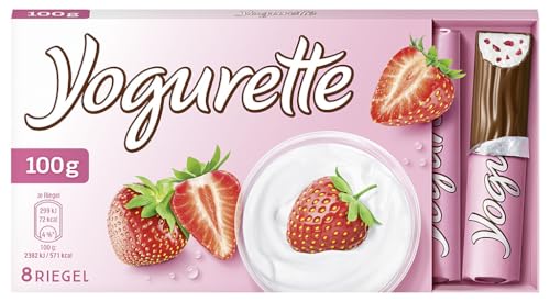 Yogurette Erdbeere Riegel – Fruchtig-frischer Geschmack von Magermilchjoghurt, Erdbeeren & Vollmilchschokolade, Valentinstag-Geschenk für Sie & Ihn – 1 Packung mit 8 einzeln verpackten Riegeln, 100 g