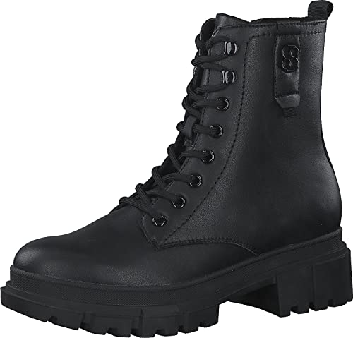 s.Oliver Damen Stiefeletten ohne Absatz zum Schnüren Vegan, Schwarz (Black), 40 EU