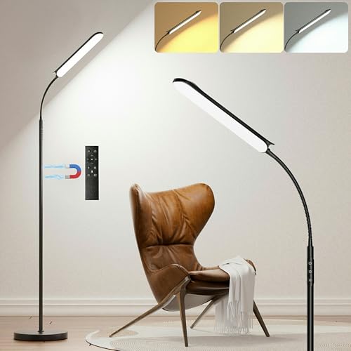Yikuneng Stehlampe LED, 18W 1800 Lumens Dimmbar Sofa Leselampe mit 4 Farbtemperatur, Fernbedienung und Touch Steuerung, 1H Timer, Schwarz Stehlampe für Wohnzimmer Schlafzimmer Büro