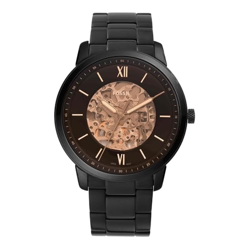 Fossil Neutra uhr für Herren, Automatikuhrwerk mit Edelstahl- oder Lederarmband, Schwarz, 44MM