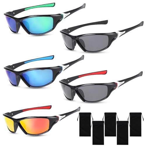 Utensilsto 5 Paar Sonnenbrille Herren Sport Sonnenbrille UV 400 Polarisierte Sportbrille Sunglasses für Herren Damen zum Radfahren Ski Golfen Angeln Fahren Wandern